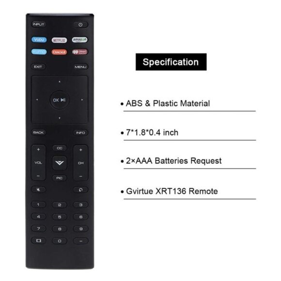 Universal XRT136 Remote Control for Vizio Smart TVs D24f-F1 D43f-F1 E43-E2 M65-E - Picture 6 of 7